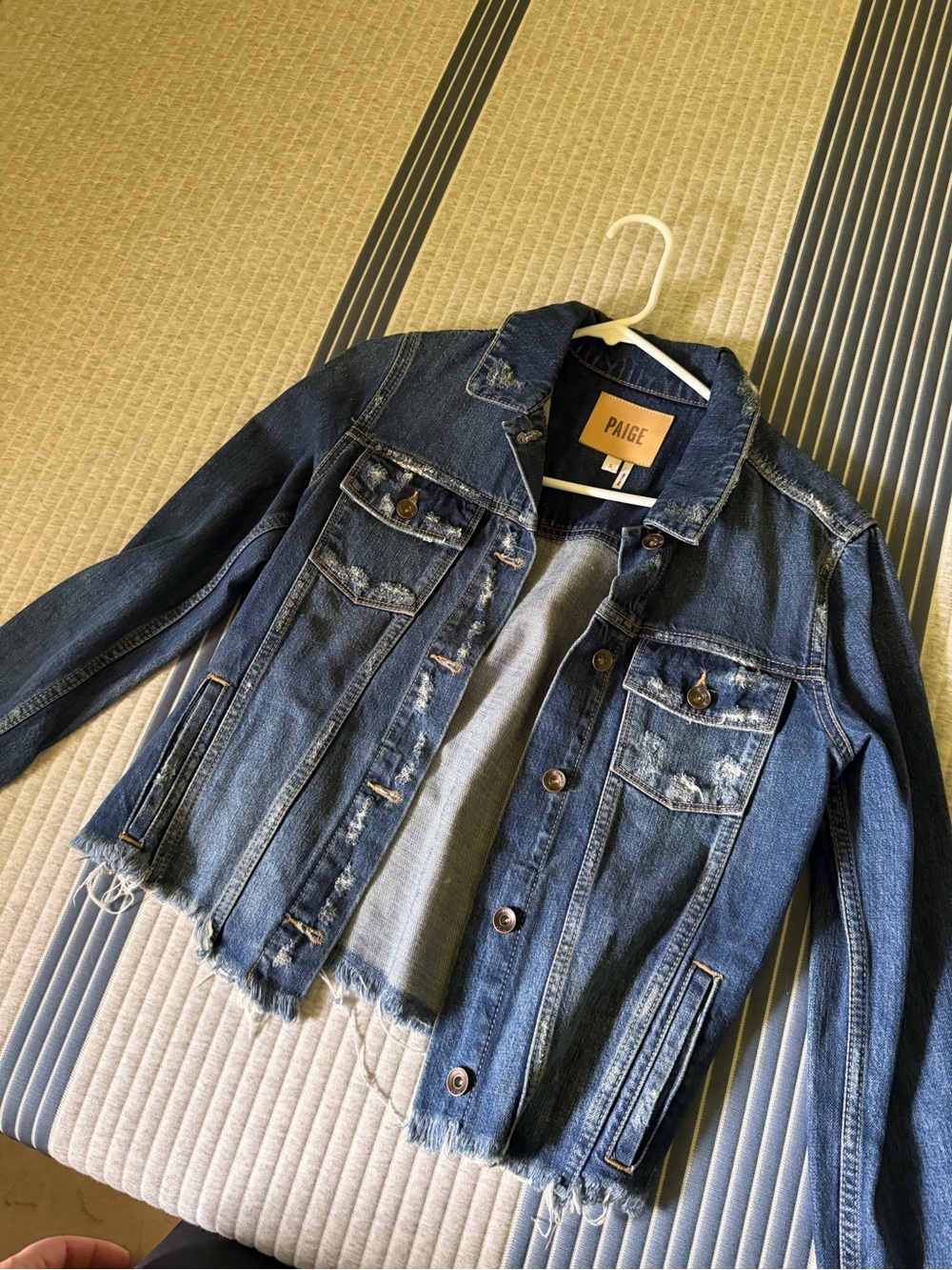 PAIGE Dark Blue Denim Jacket with Leather Label